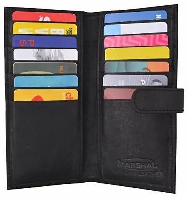 Genuine Leather Credit Card Holder Long Wallet with Snap Close Womens Mens - Picture 9 of 12