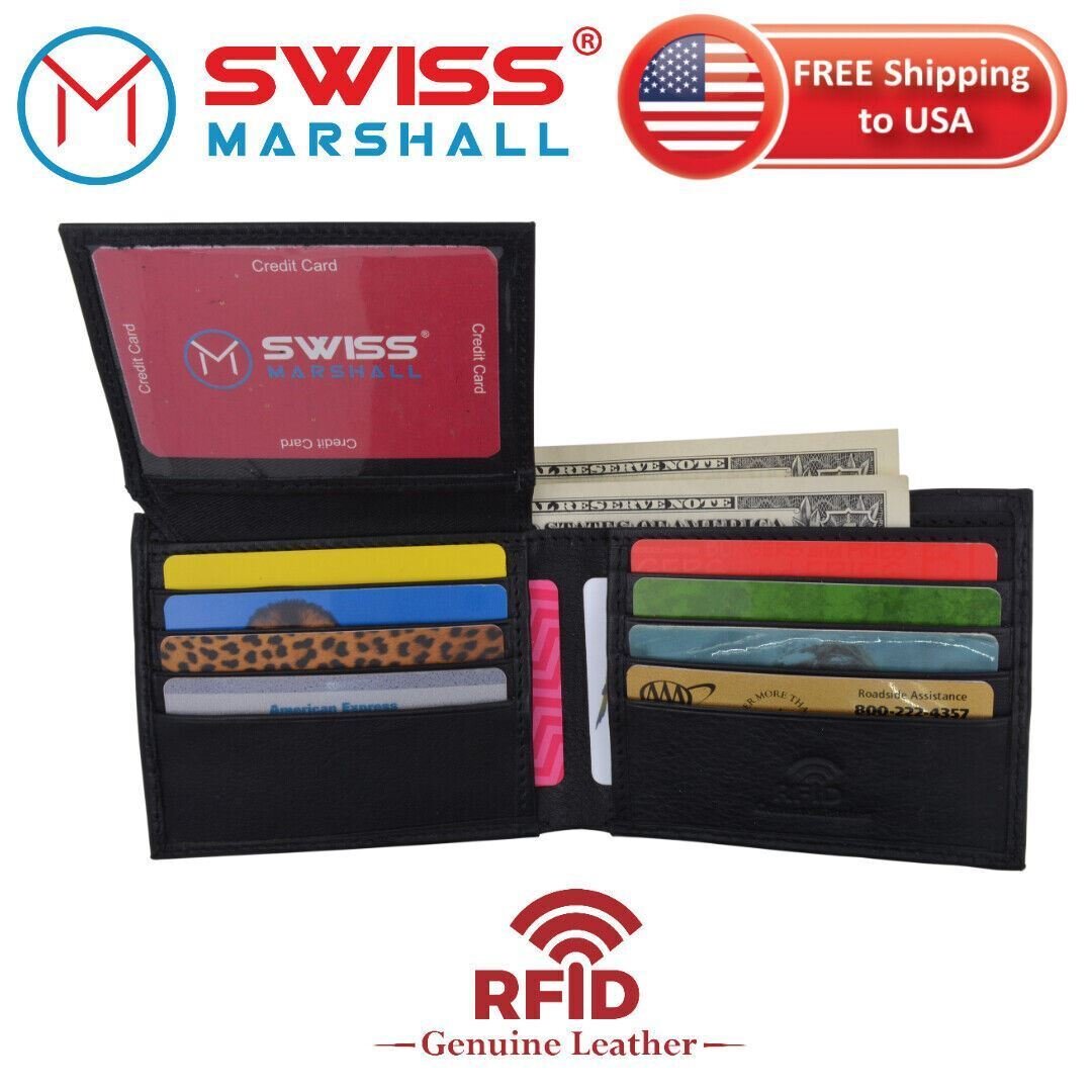 Genuine Leather Minimalist Bifold Wallets For Men RFID Blocking Slim Mens Wallet