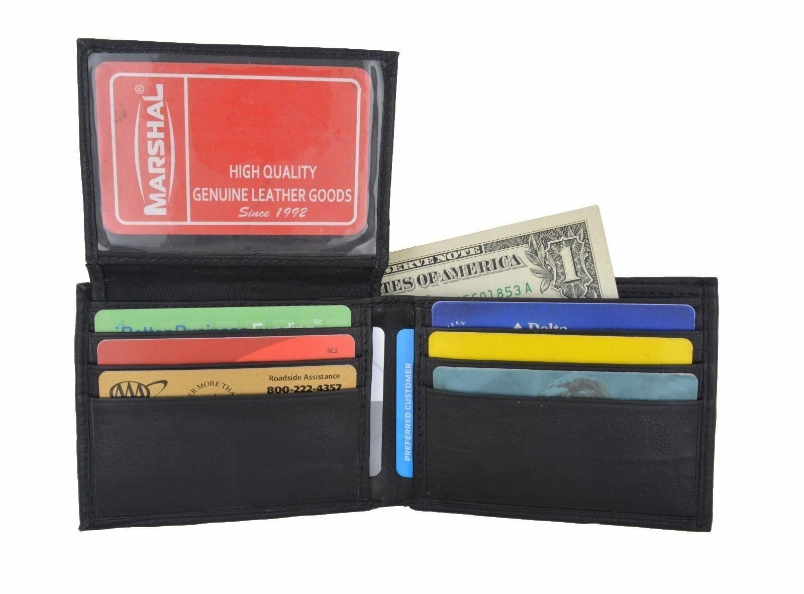 Mens Genuine Cowhide Leather Credit-ID Card Holder Bifold Wallet Slim Purse Gift