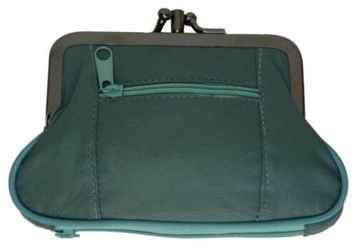 WOMEN'S COIN PURSE SIZE DOUBLE FRAME WITH 2 ZIPPER CHANGE PURSE 5" x 3 3/16" - Picture 16 of 18