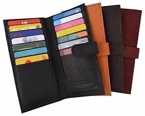 Genuine Leather Credit Card Holder Long Wallet with Snap Close Womens Mens