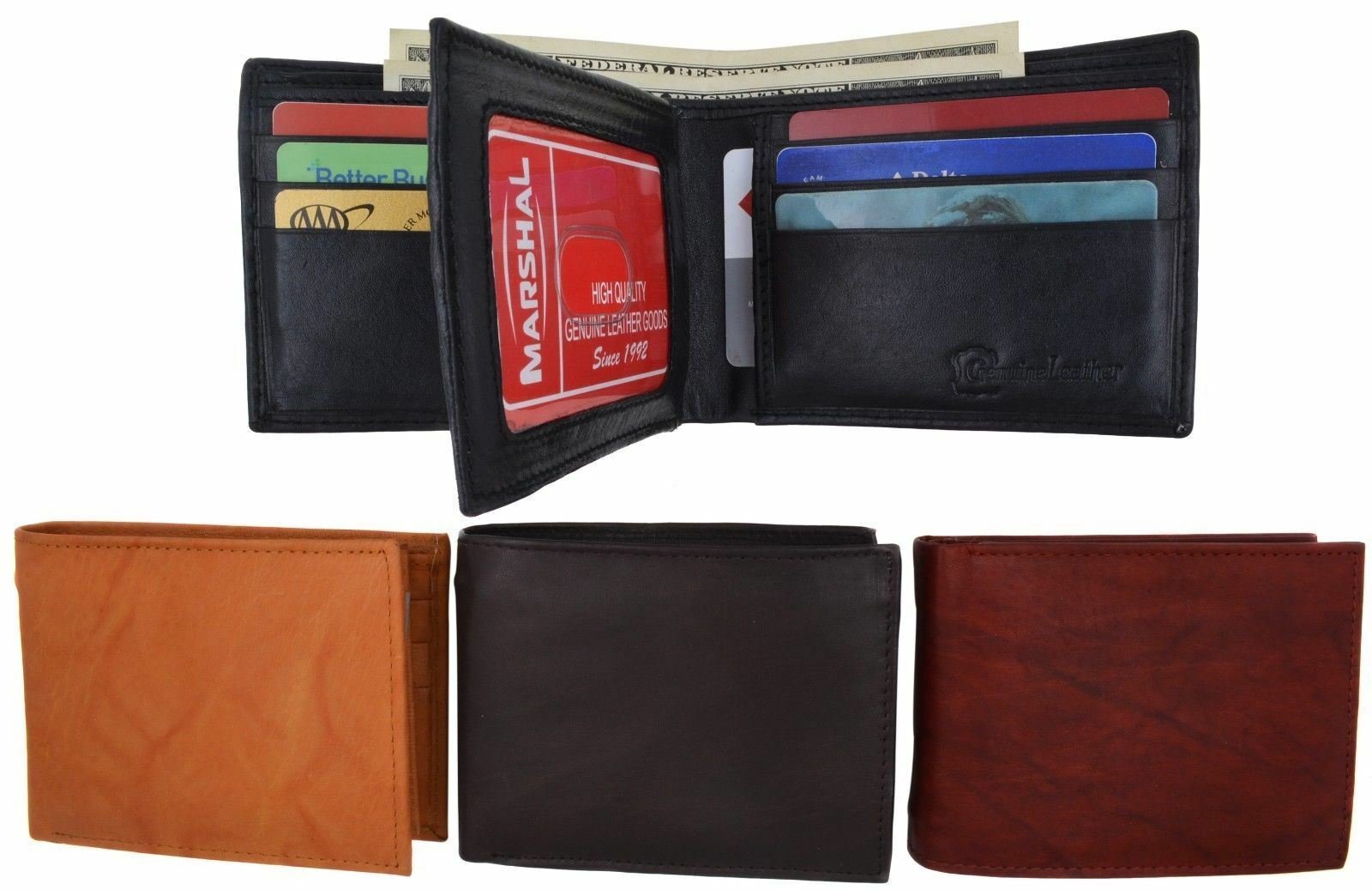 Men's Leather Wallet Pockets ID Credit Card Holder Clutch Bifold Purse US Ship