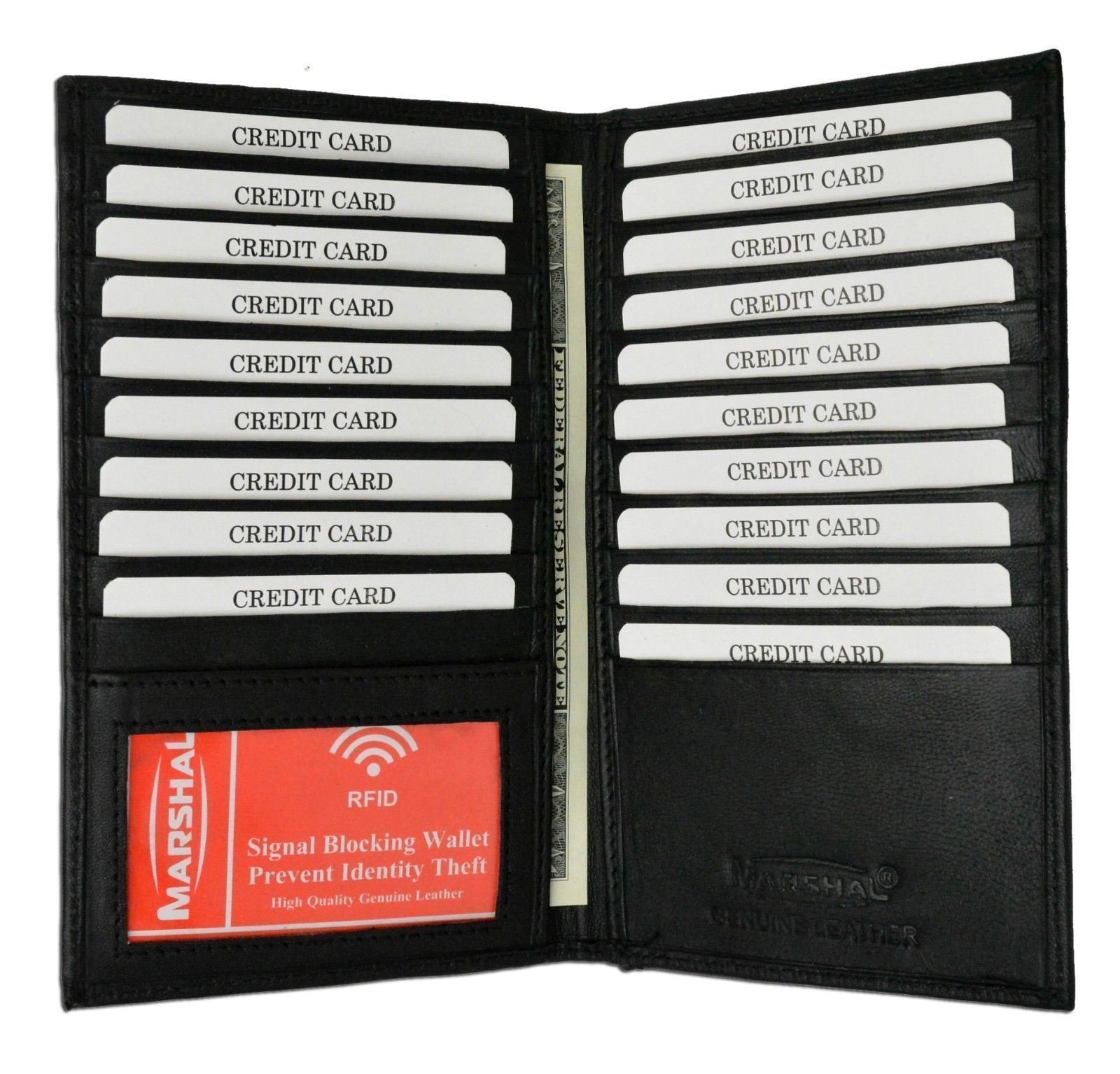 Genuine Leather Credit Card Holder Wallet 19 Card Slots + 1 ID Window - Picture 17 of 20