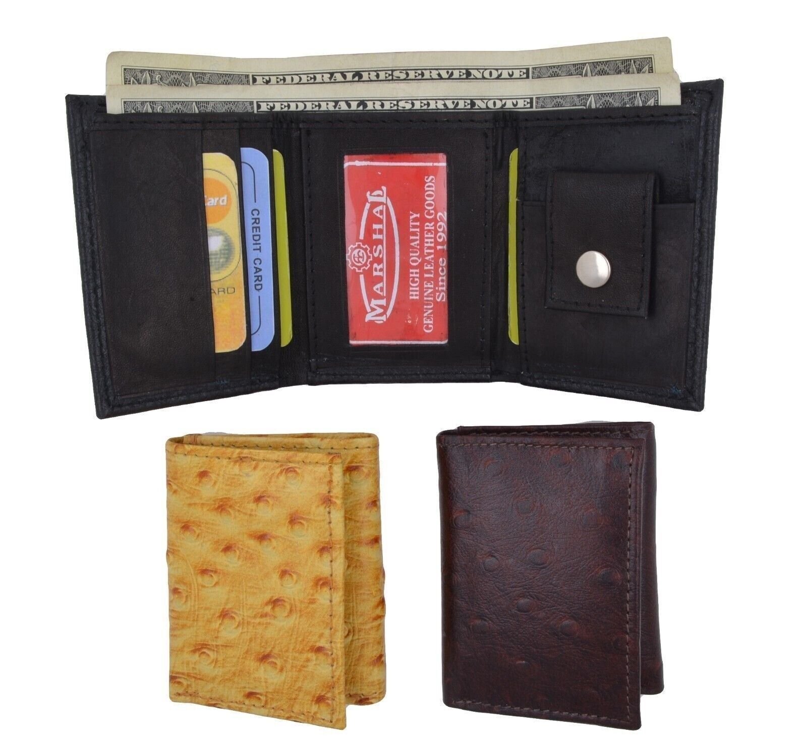 NEW Kids Genuine Leather Ostrich Small Trifold Money Photo Wallet by Marshal