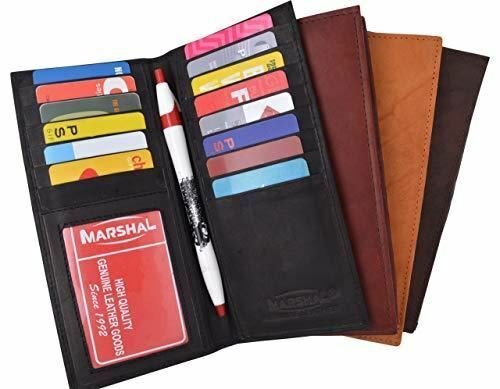 Marshal Slim Leather ID/Credit Card Holder Long Wallet with Pen holder (Brown)