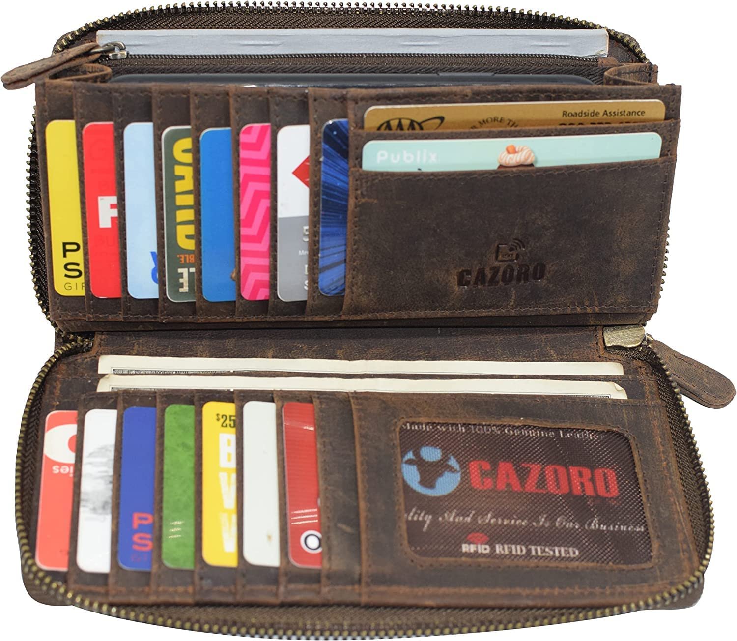 CAZORO Women's RFID Vintage Genuine Leather Wristlet Wallet