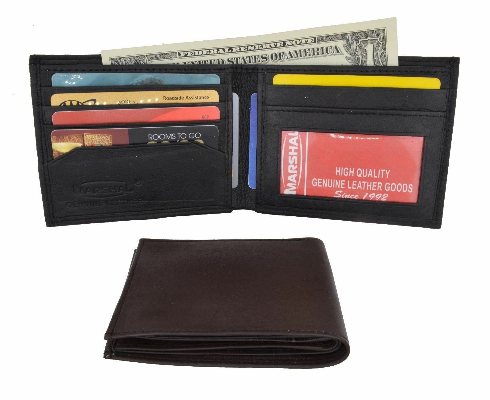 New Men's Genuine Leather Slim Thin Bifold ID Card Holder Wallet Black Brown