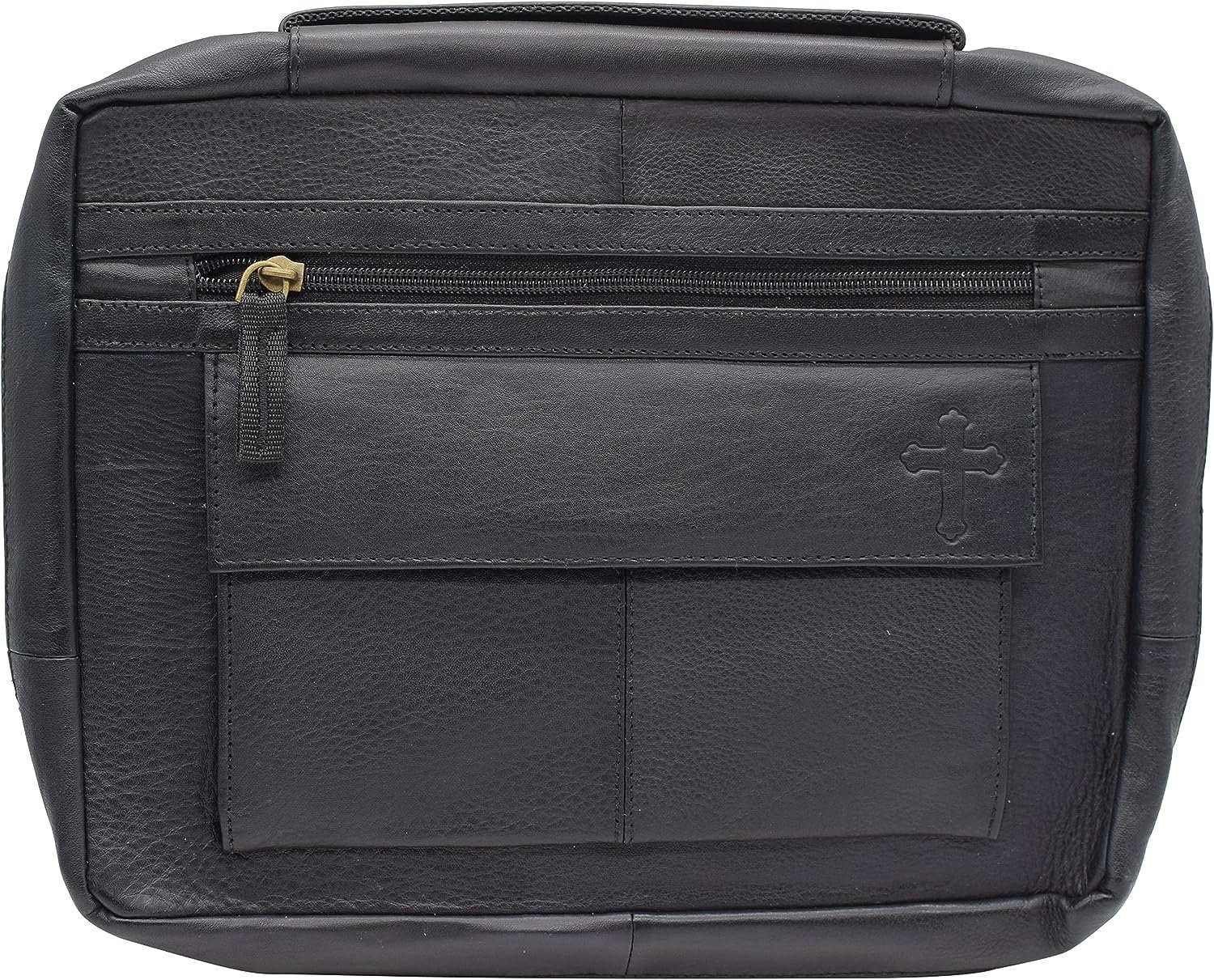 Large Cross Bible Book Cover Genuine Leather with Handle (Cross Black)