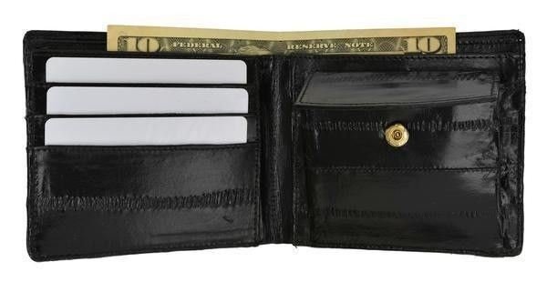 Eel Skin Soft Leather Bifold Credit Card Wallet with Coin Pouch - Picture 2 of 16