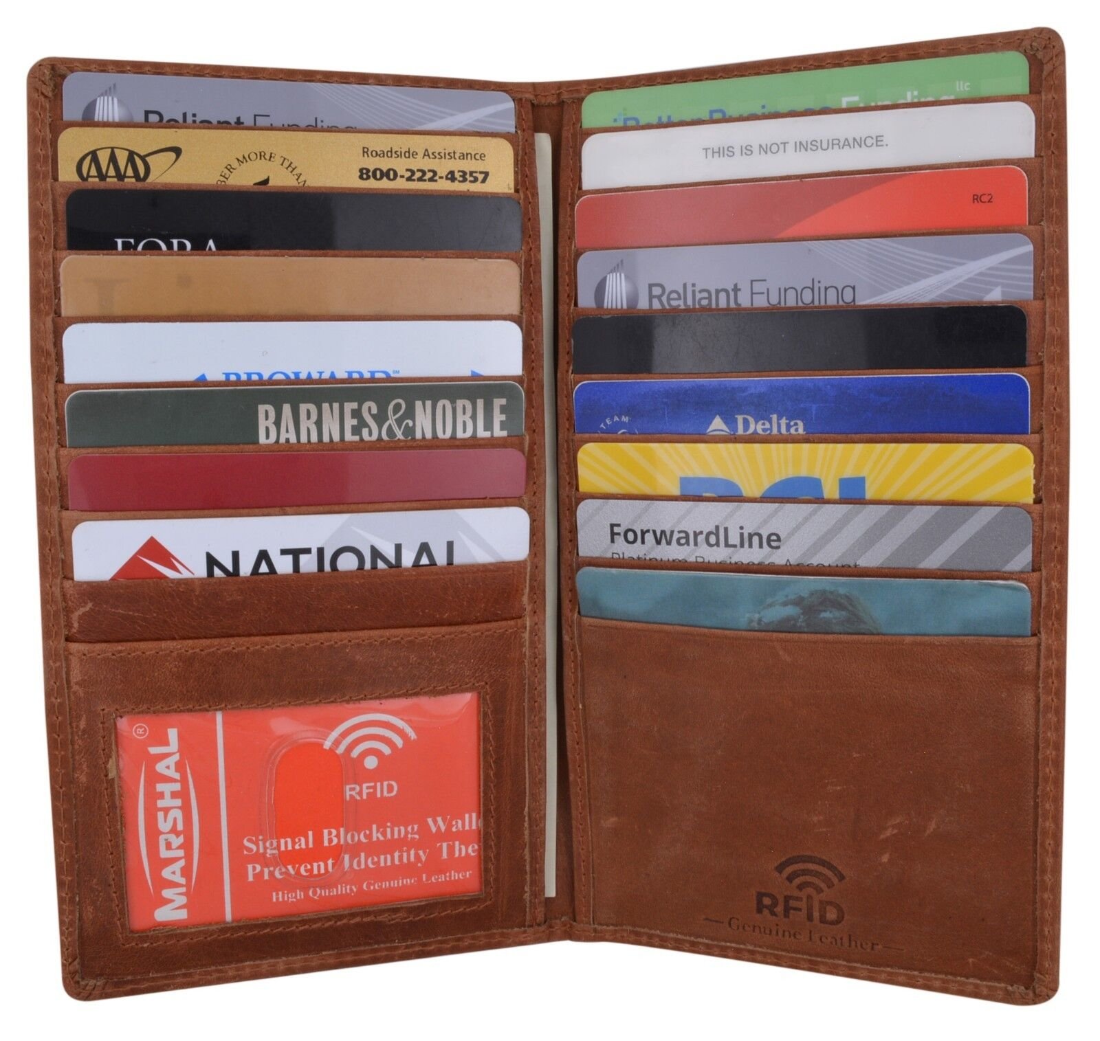 Genuine Leather Credit Card Holder Wallet 19 Card Slots + 1 ID Window - Picture 19 of 20