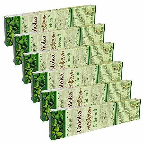 GOLOKA Patchouli Agarbatti Pack of 6 Incense Sticks Boxes, 15 GMS Each, Traditionally Handrolled in India Best Aeromatic Natural Fragrance Perfect for Prayer Yoga Relaxation Peace Meditation Healing