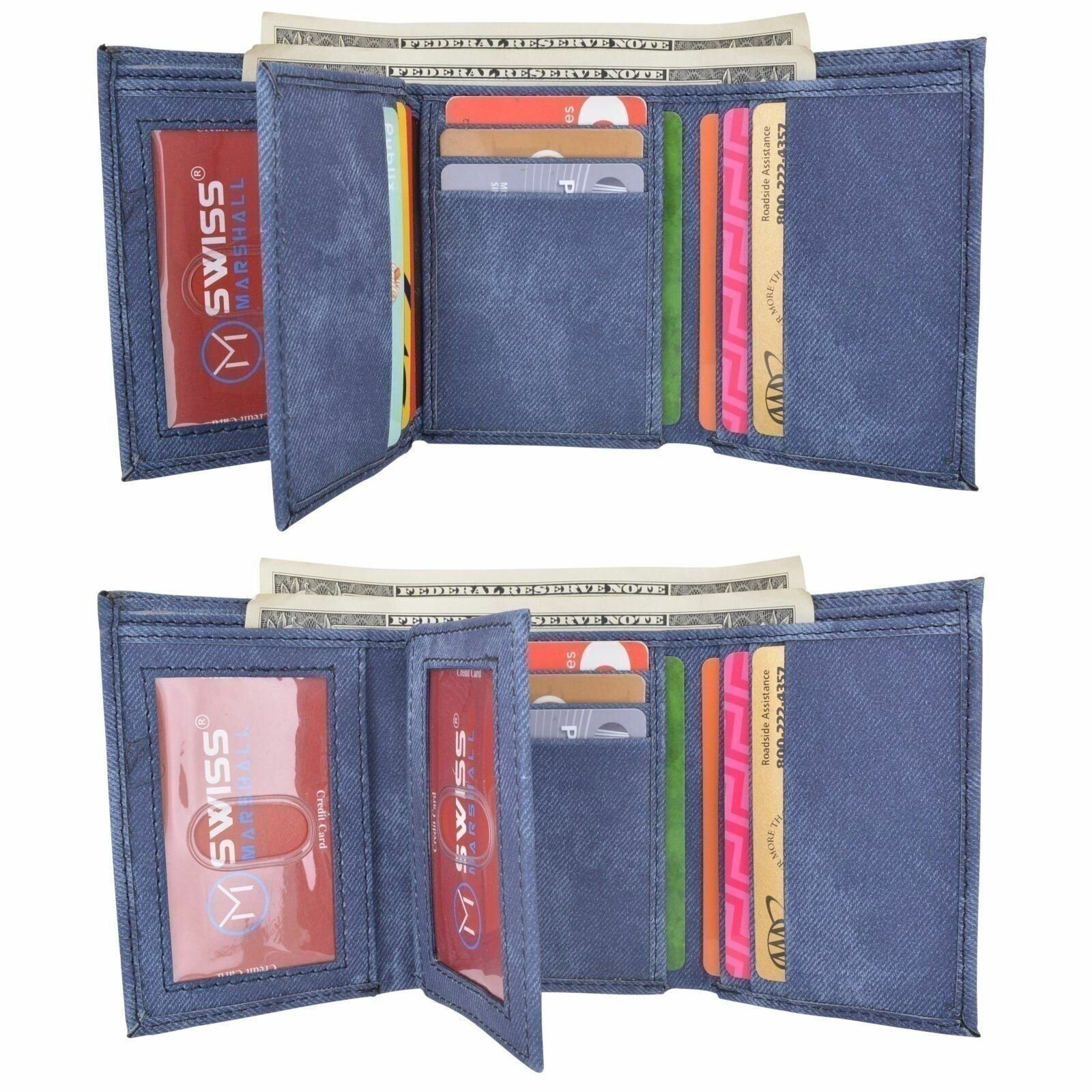 Swiss Marshall Men's Vegan Leather RFID Trifold Wallet with 2 ID Windows Extra C