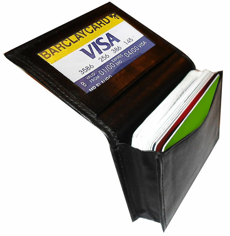 Black Genuine Leather Expandable 18 Credit Card ID Business Card Holder Wallet