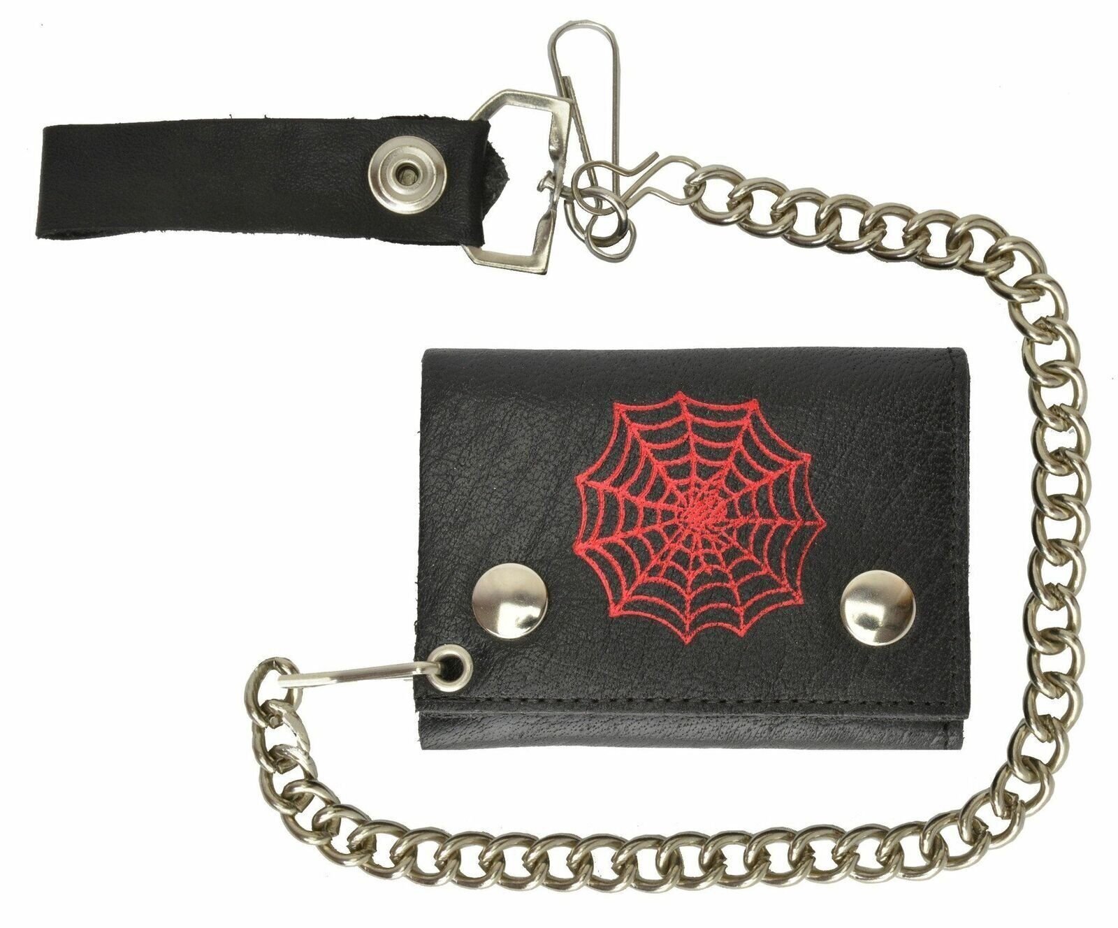 Genuine Leather Biker Trifold Chain Wallet Spider Web Imprint 946-45 (C)