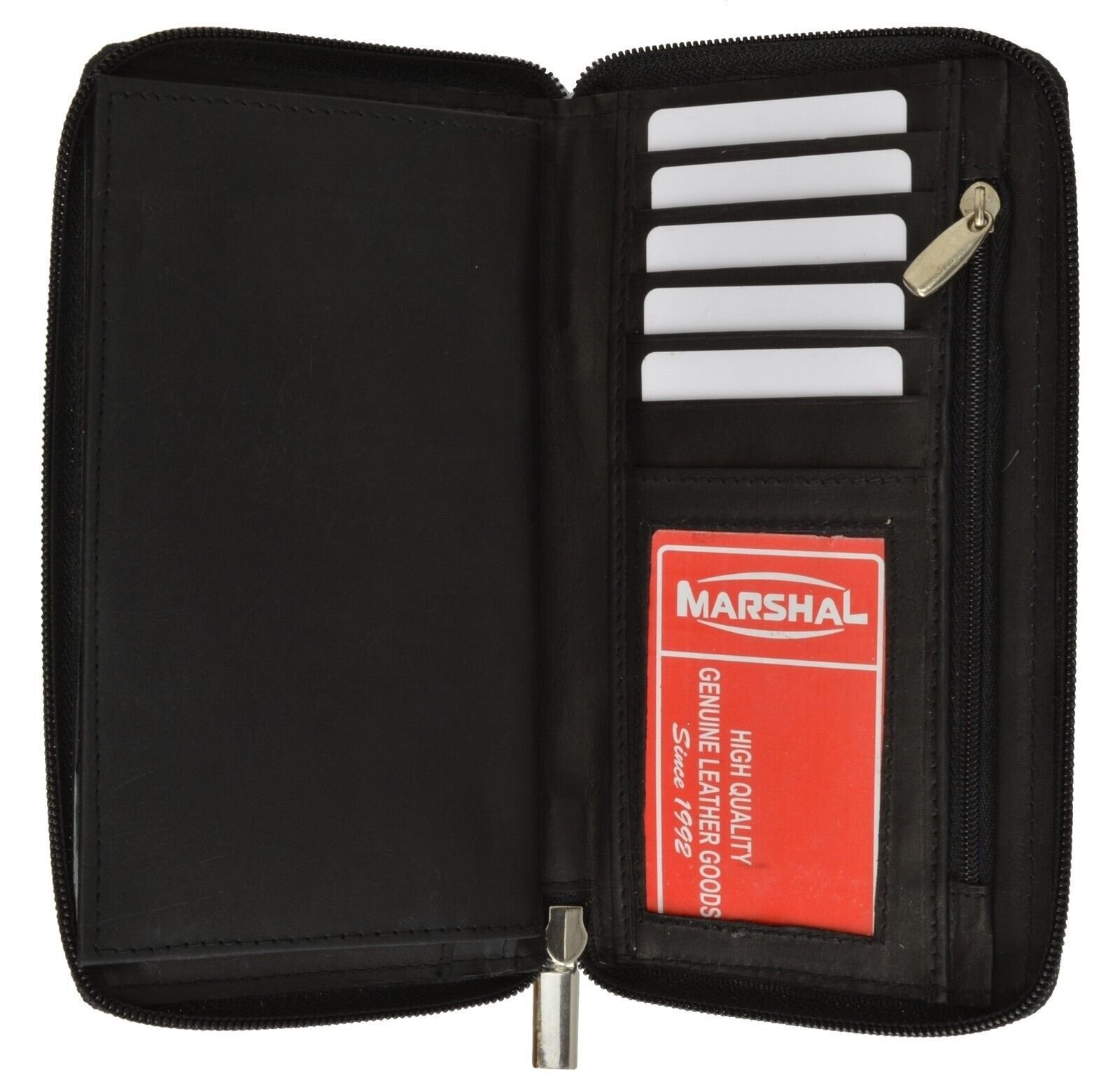 Black Genuine Leather Credit Card Checkbook Holder Zip Around Wallet