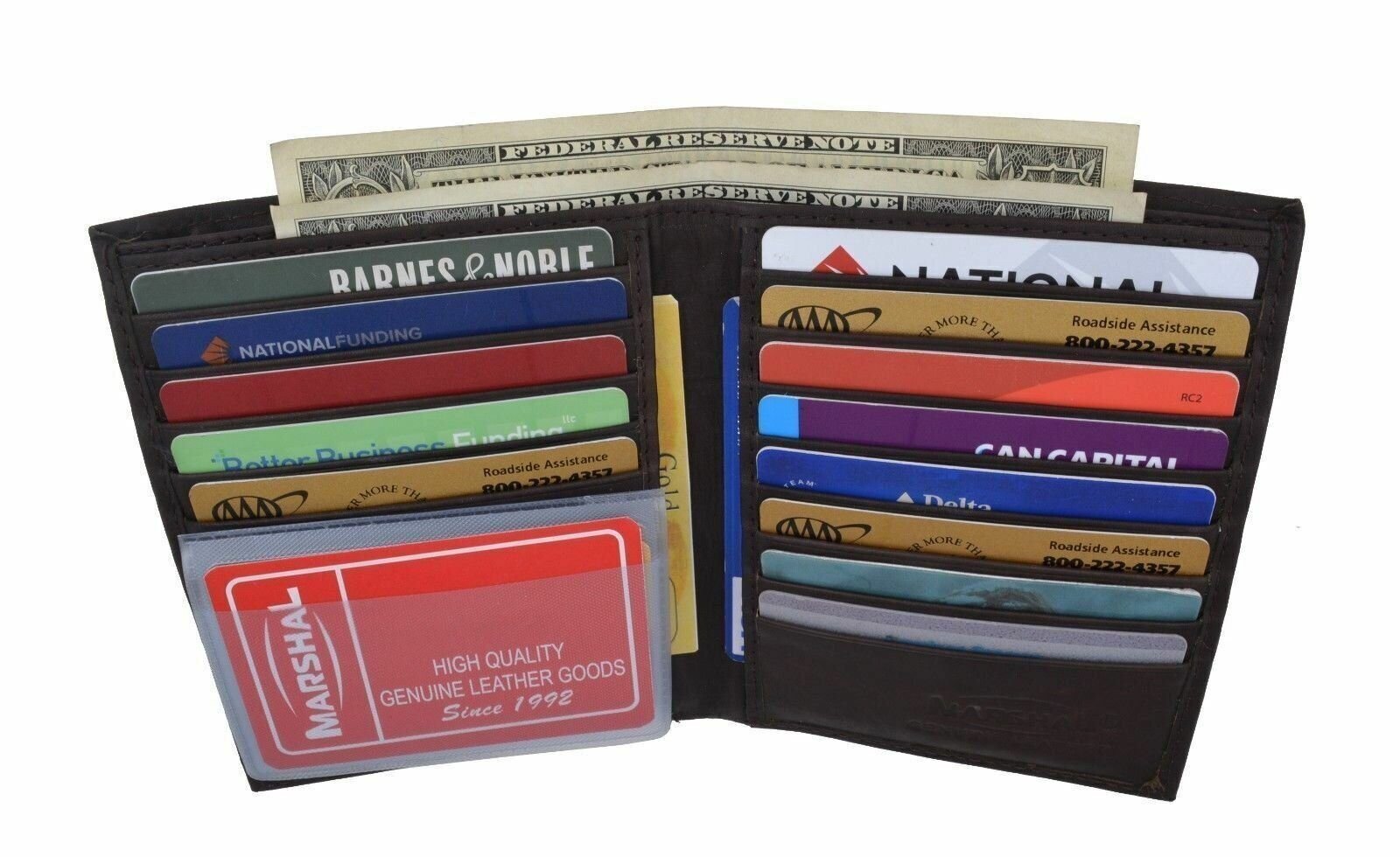 Men's Leather Bifold Wallet Slim Hipster Cowhide Credit Card/ID and Inserts New