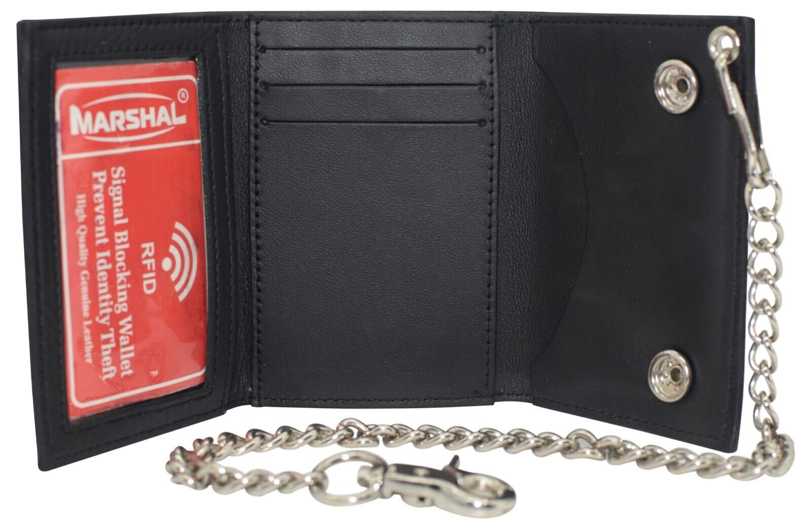 Men's RFID Blocking Tri-fold Long Style Red Chain Wallet with Snap Clo