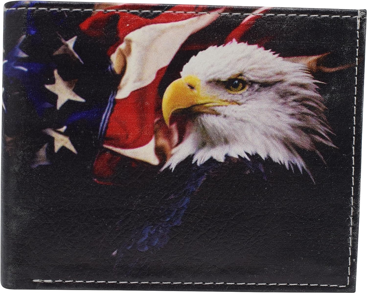 RFID Blocking Printed American Eagle Flag Bifold Leather Wallet with Gift box for men