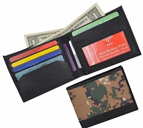 RFID Blocking Soft Leather Men's Camo Simple Slim Thin Credit Card ID Holder