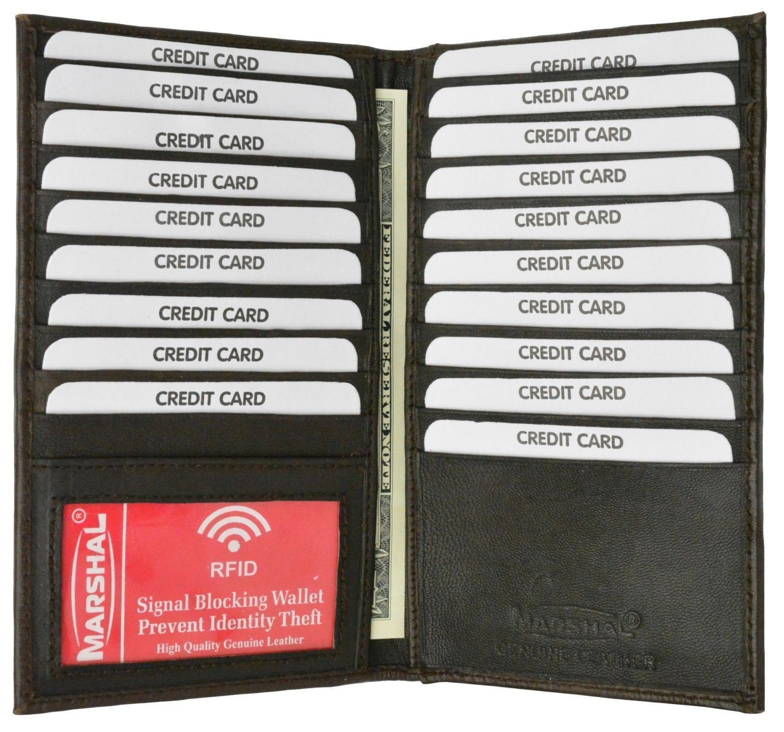 Genuine Leather Credit Card Holder Wallet 19 Card Slots + 1 ID Window - Picture 18 of 20