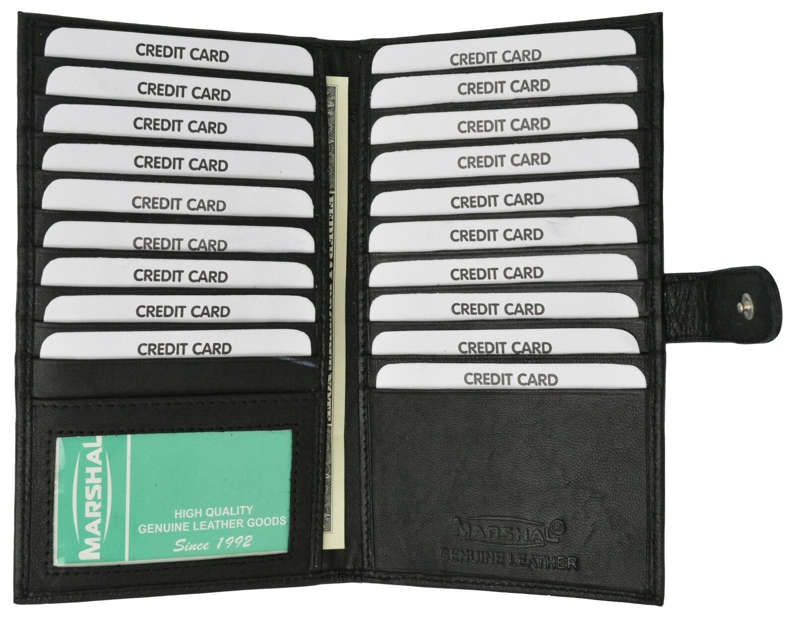 Long Genuine Leather 20 Slots Credit Card Holder with Hide