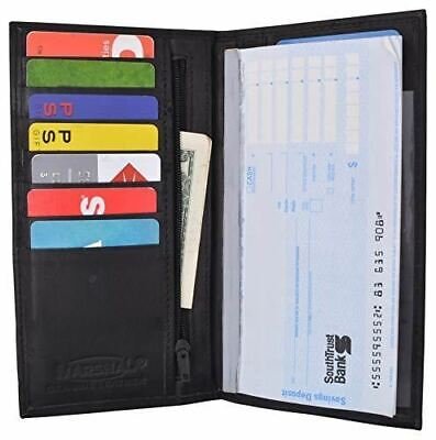 Genuine Leather Checkbook Cover Register Holder Slim Wallet for Men & Women - Picture 13 of 16