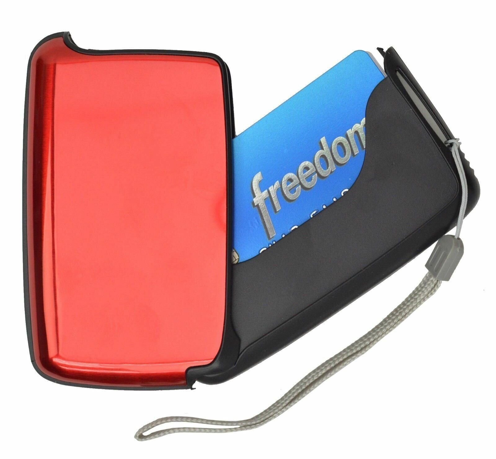 Red Aluminum Wallet RFID Blocking Credit Card Holder Case Pocket Hand Wristlet