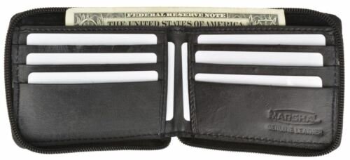 Zip Around Genuine Leather Bifold Card Holder Wallet W/Outside Zipper Pocket