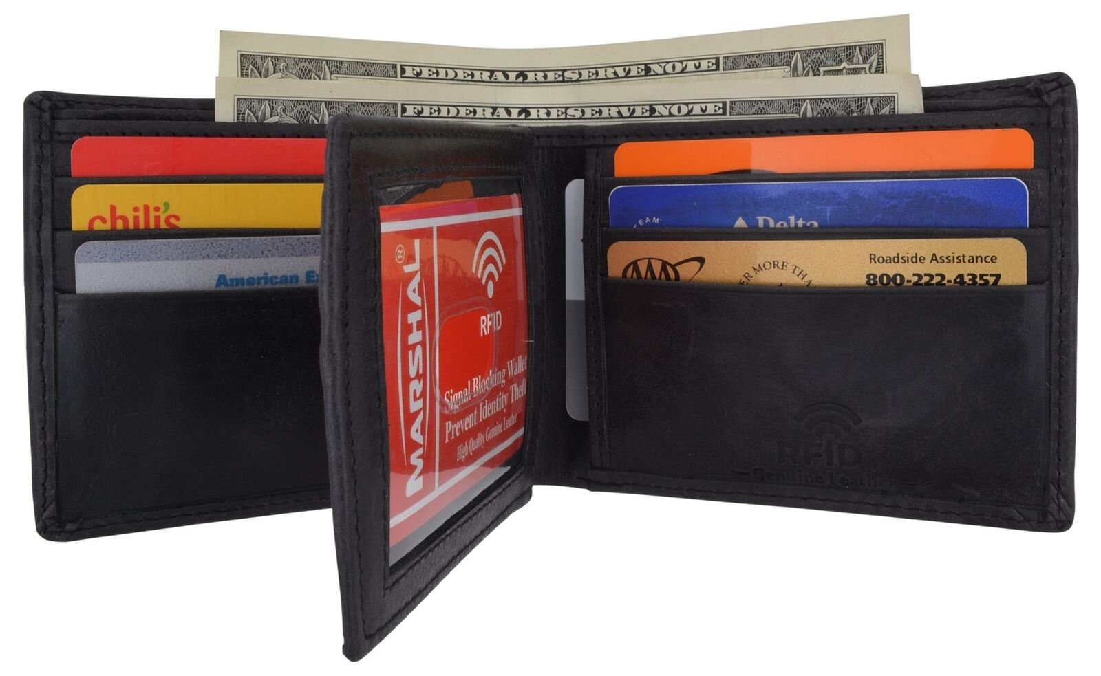 RFID Blocking Hunter Genuine Leather Men's Bifold Multi-Card ID Center Flip Wallet
