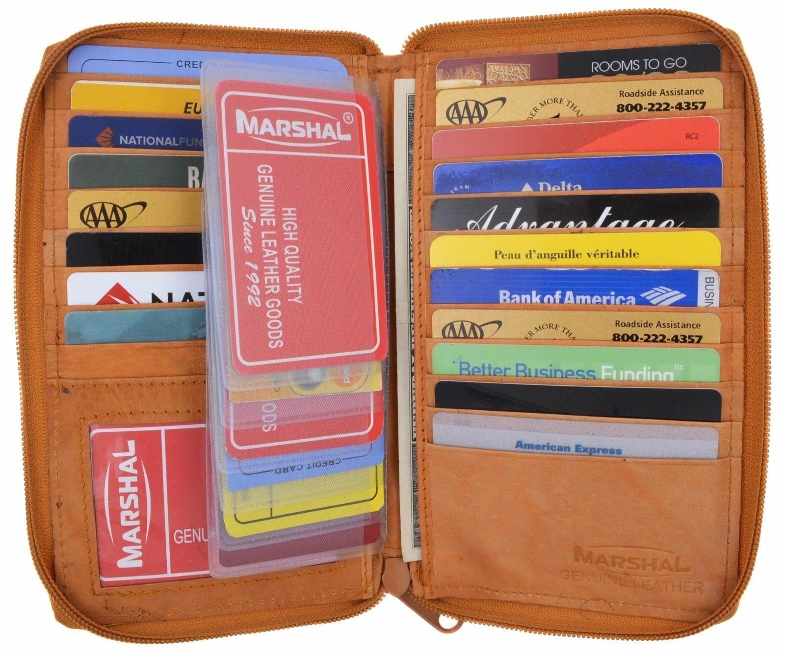 medium rare gift card CREDIT CARD HOLDER TALL WALLET ZIPPER NEW TAN LEATHER RARE GREAT GIFT !