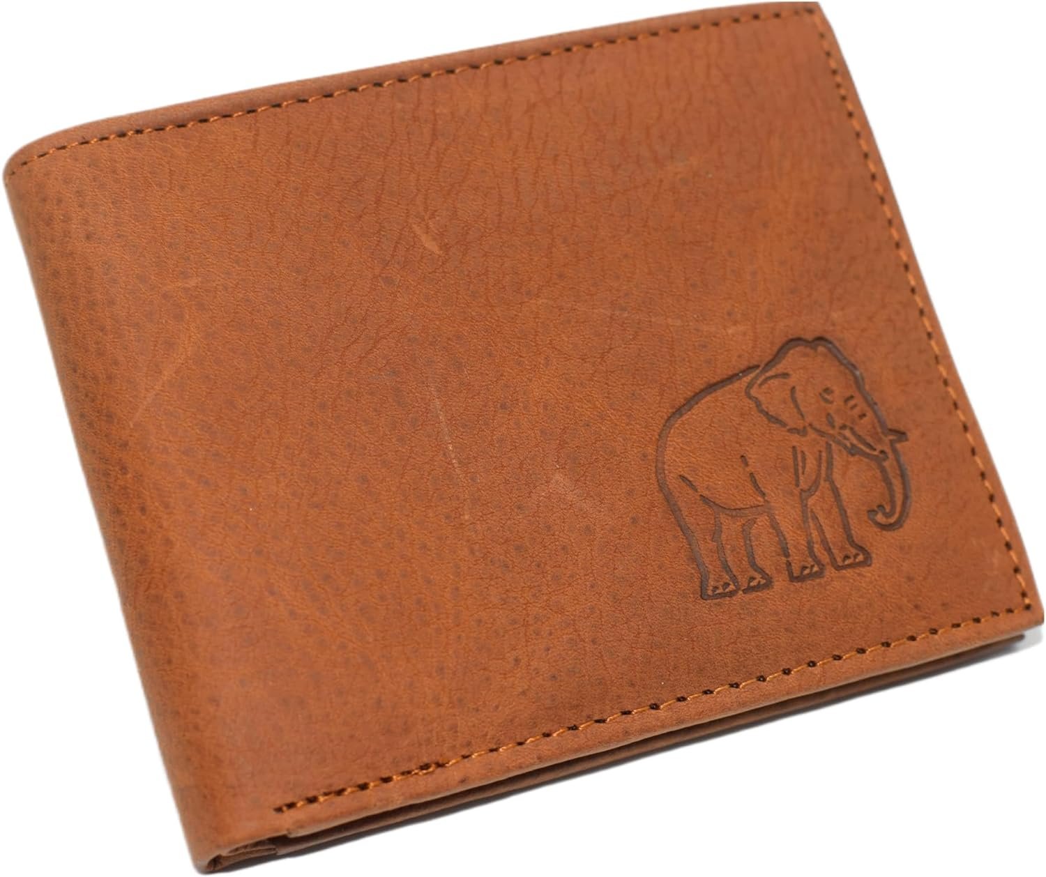 Marshal RFID Blocking Elephant Genuine Leather Bifold Trifold Wallet for Men...