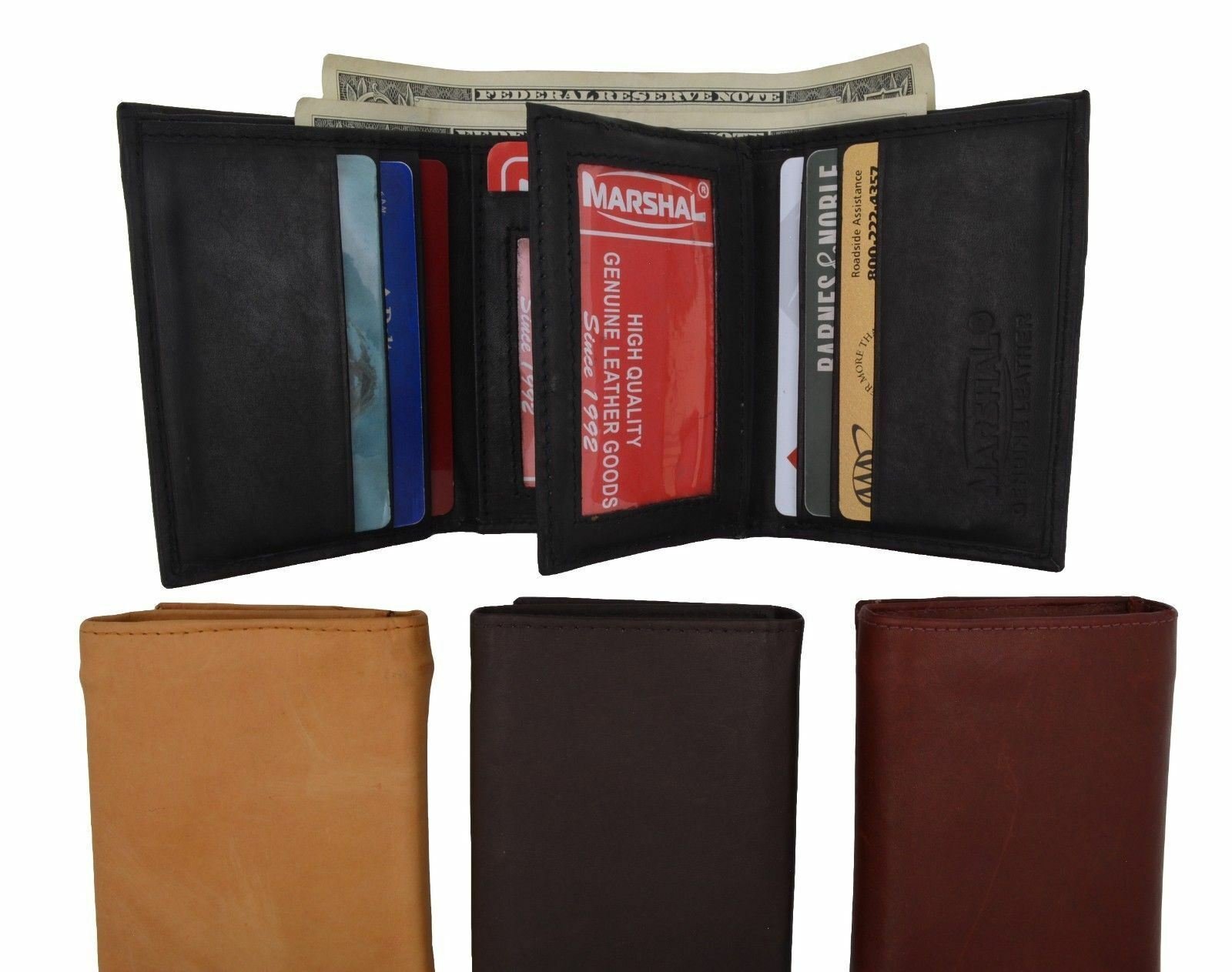 Mens Trifold Leather 9 Credit cards and 2 IDs Classic Style Wallet Marshal New
