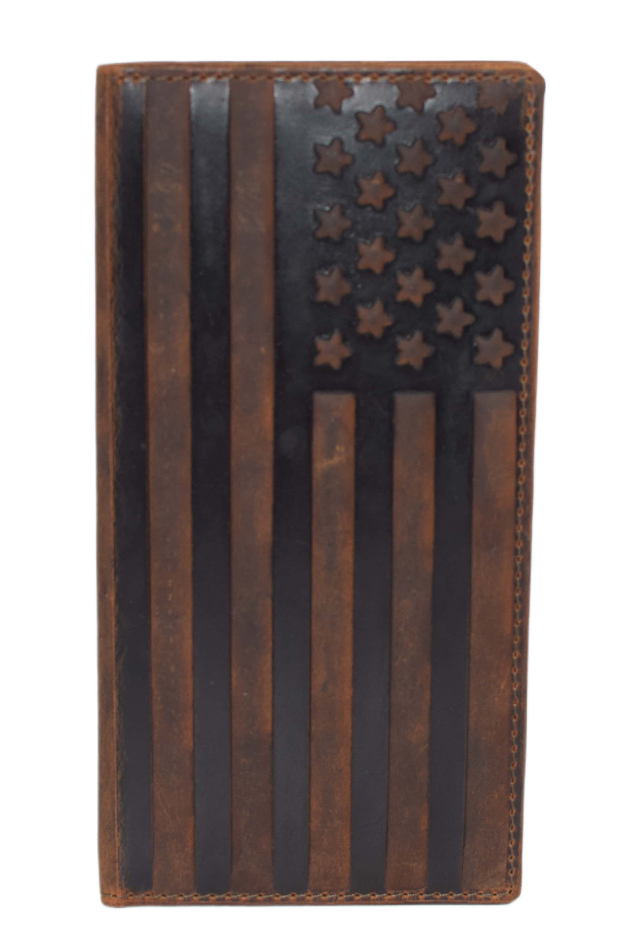 American Flag Checkbook Cover Vintage Leather Patriot Cowboy Wallet for Men - Picture 3 of 10