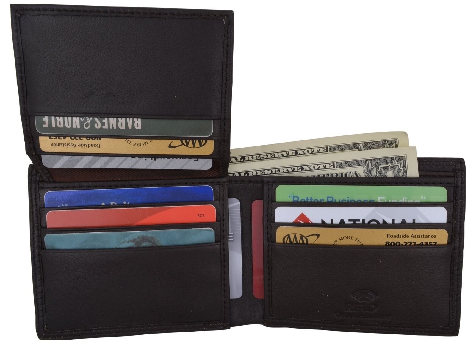 Swiss Marshal Premium Leather Men's Bifold Fixed ID Flap Card Holder Wallet