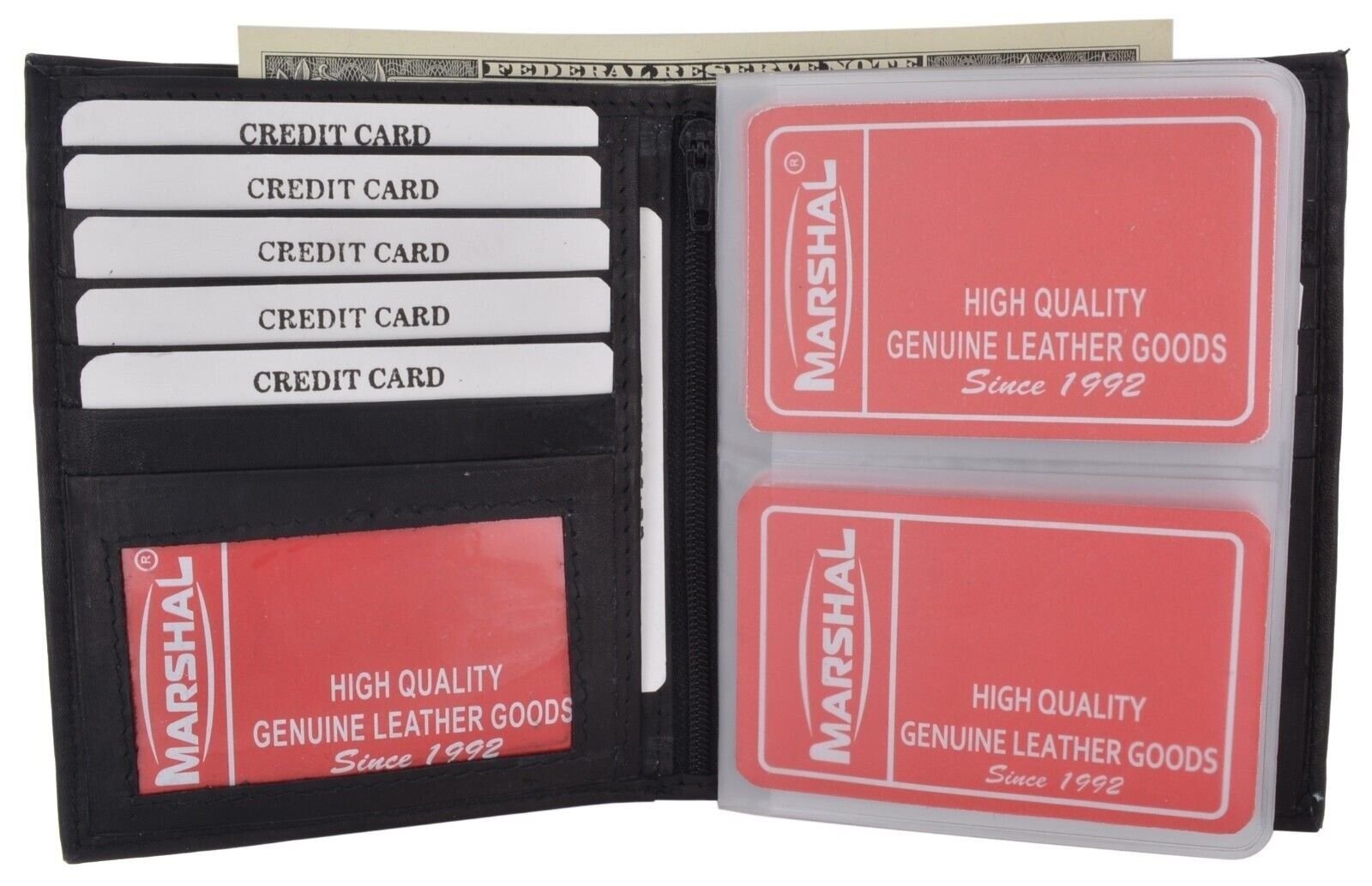 Mens Genuine Cowhide Leather 2 ID Western Large Hipster European Wallet Black