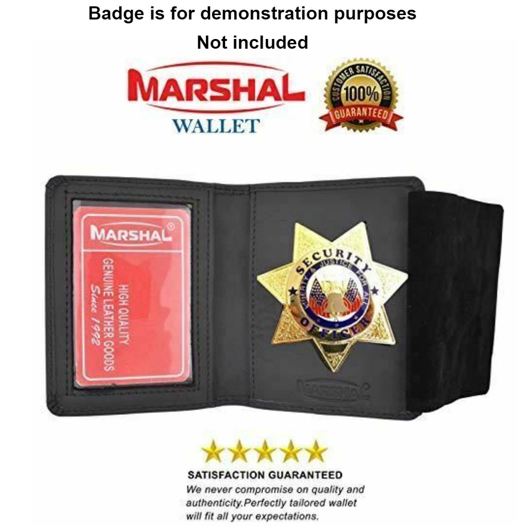 Leather Badge Holder 7 Pointed Star Compact, Low Profile Case with Single Id Window