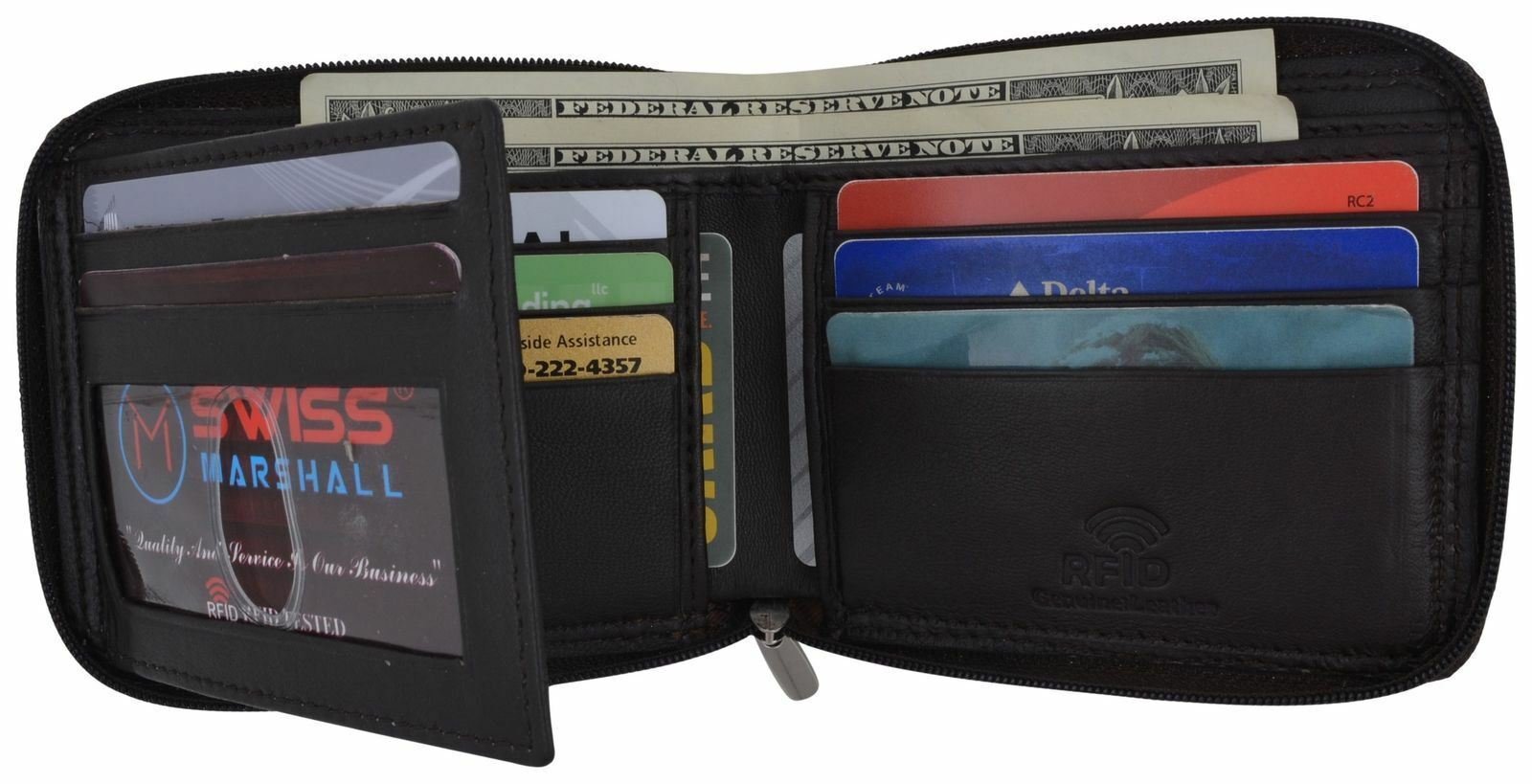 Men's Zipper RFID Blocking Premium Leather Zip-Around ID Bifold Wallet !!!