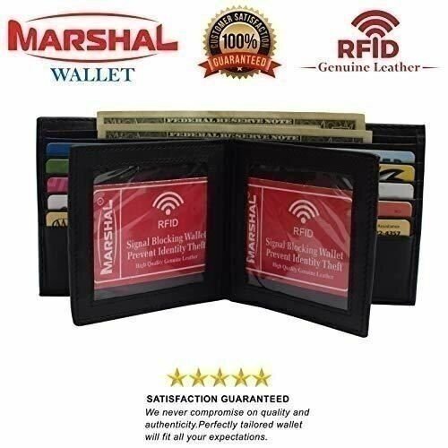 European Hipster Mens Wallet Thick Large Bifold 20 Cards and 2 ID Window, Black,