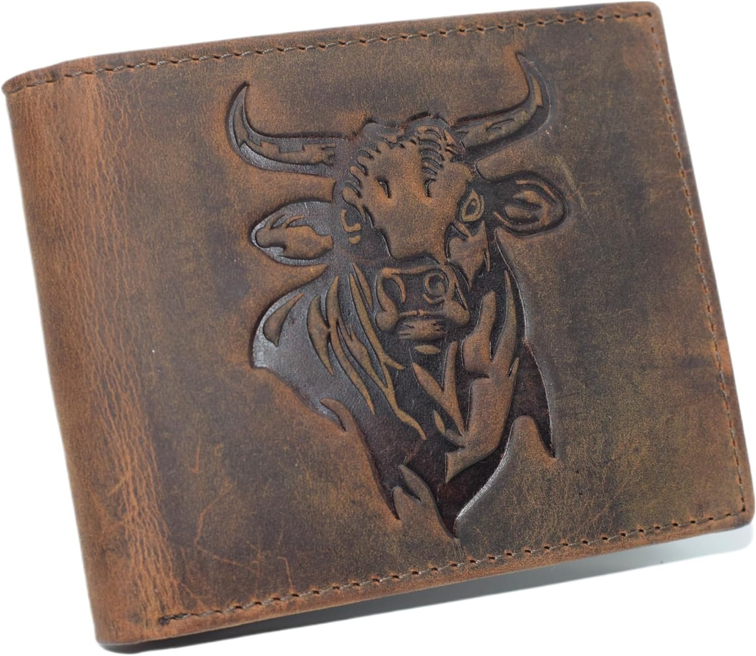 Western Rodeo Bull Wallet For Men - Vintage Cowhide Leather