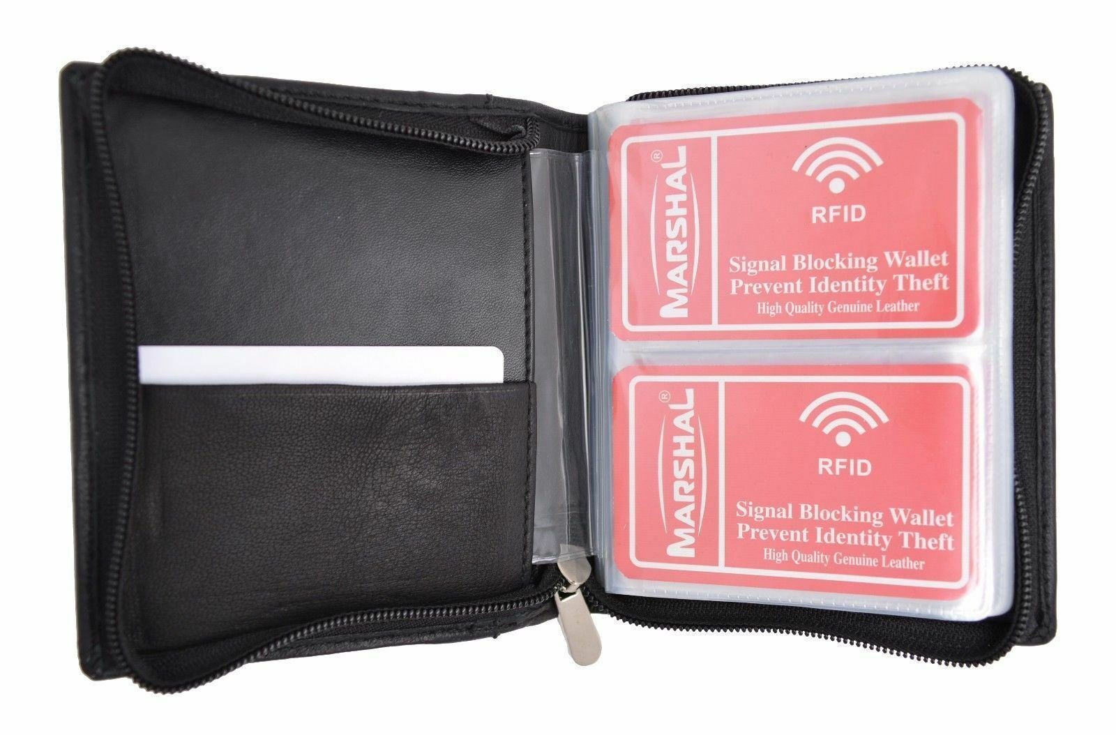 RFID Blocking Soft Genuine Leather Zip-Around Credit Card Holder Wallet