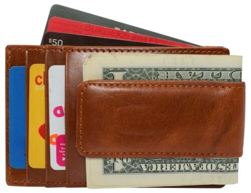 CAZORO Herren Leder Geldklammer Magnet Vordertasche Geldbörse schmale Personalausweis Etui - Bild 10 von 12