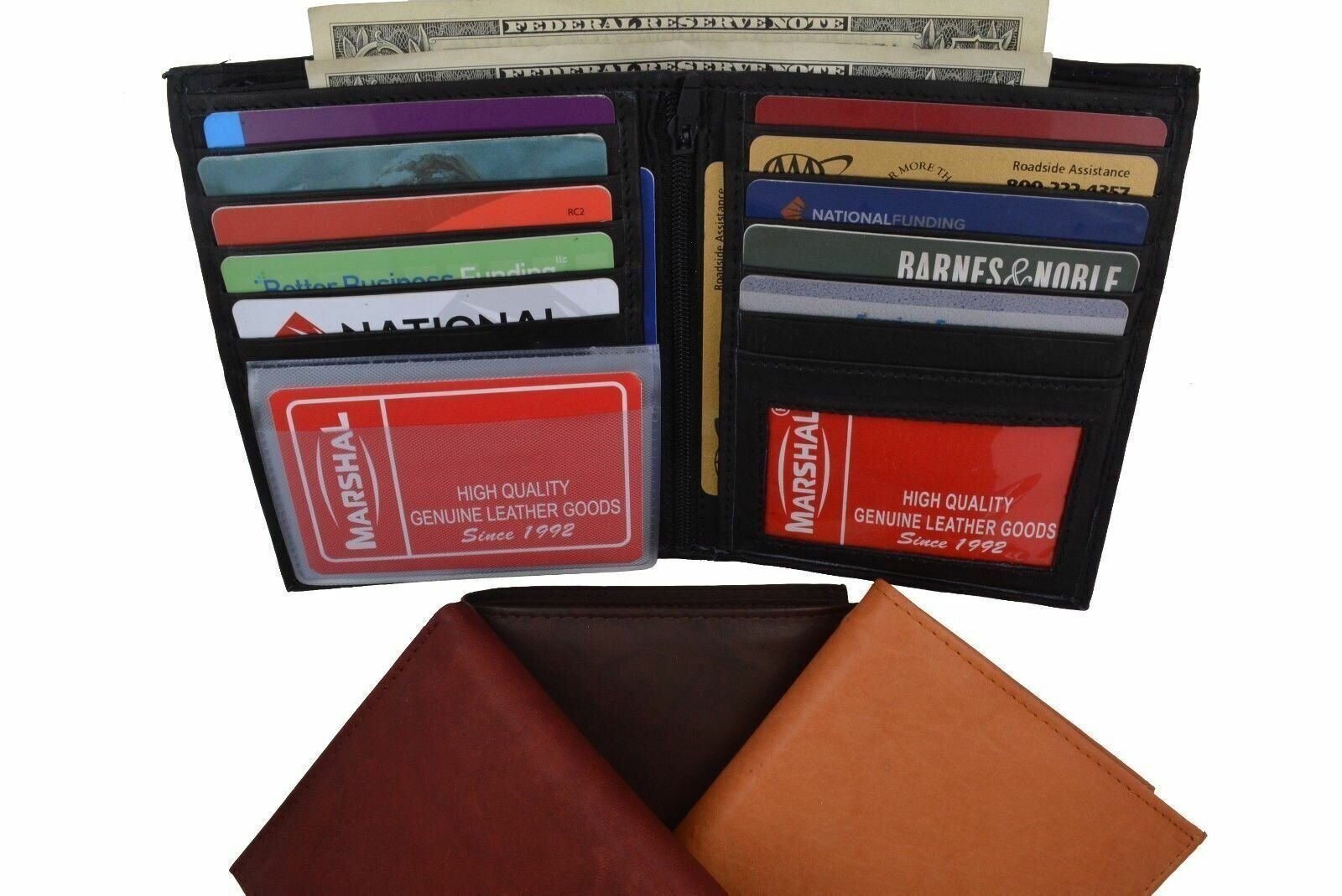 Men's Genuine Leather Bifold Hipster Wallet 10+CreditCards 2 IDs Holder Marshal