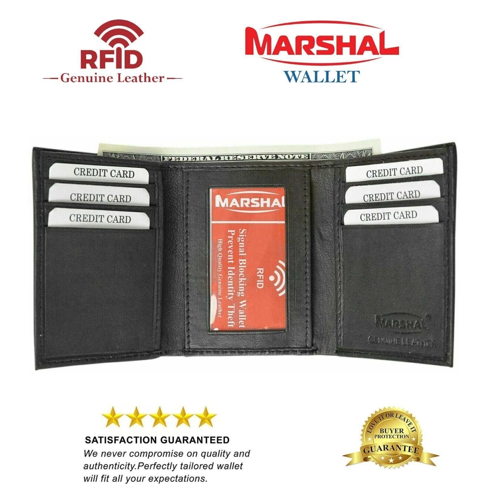 Real Leather Slim Wallets For Men Trifold Mens Wallet W/ ID Window RFID Blocking