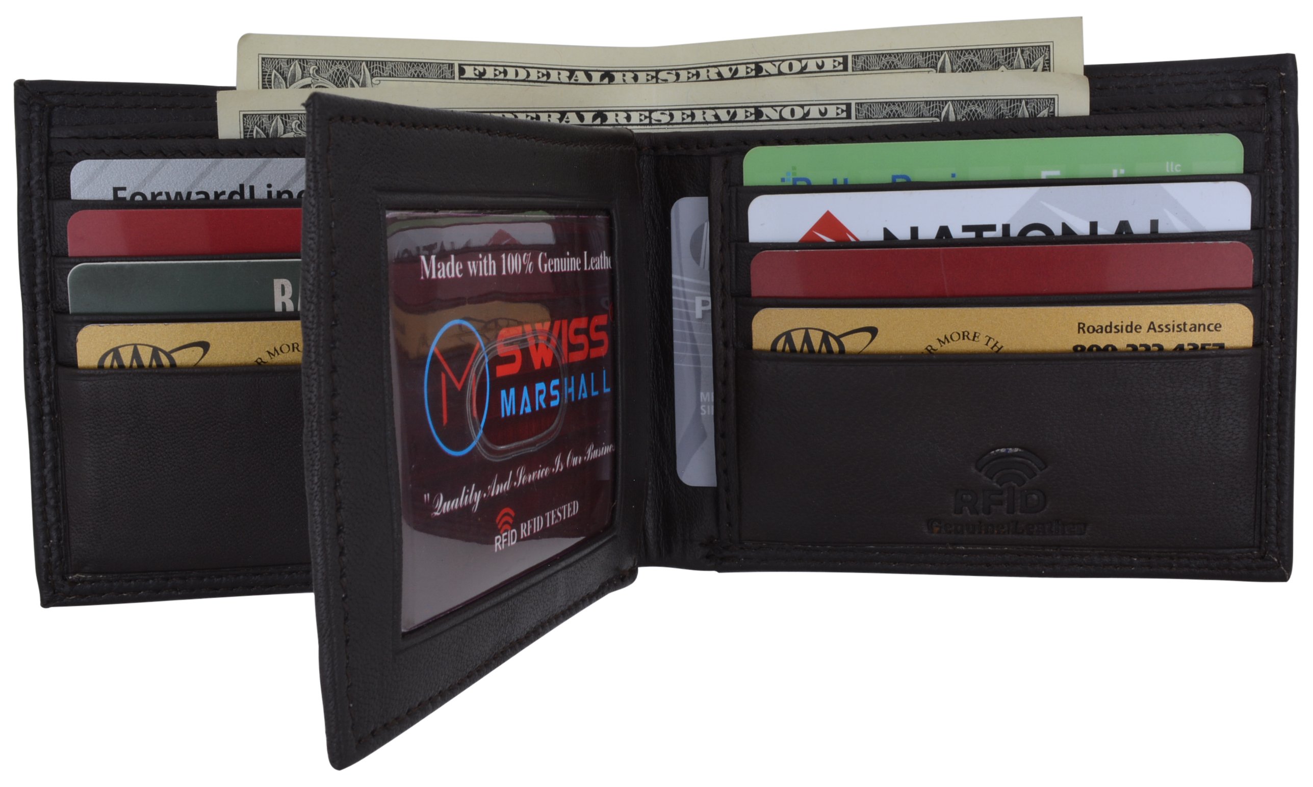 Mens RFID Blocking Premium Leather Bifold Multi-Card Compact Center Flip Wallet - Picture 11 of 30