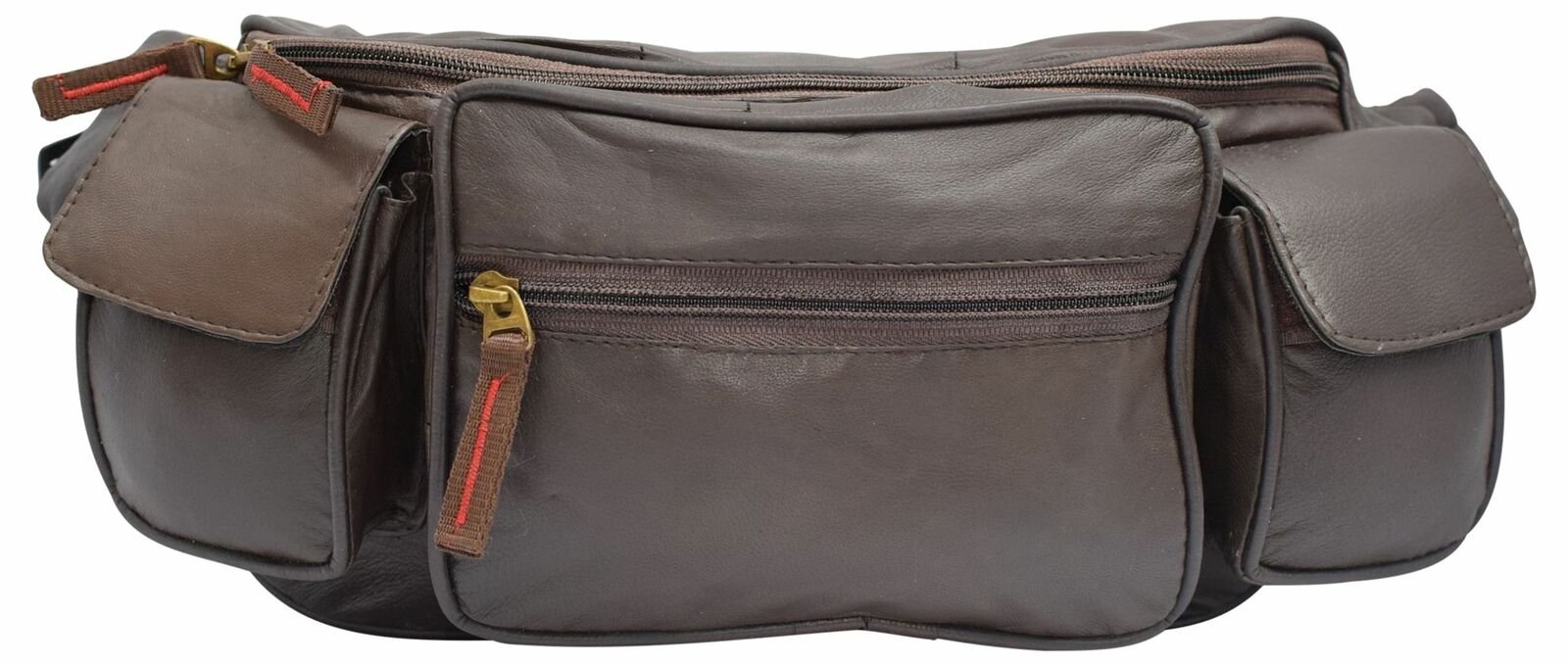 Large Real Leather Waist Hip Lumbar Fanny Pack Bag with Dual Cell Phone Pocket B
