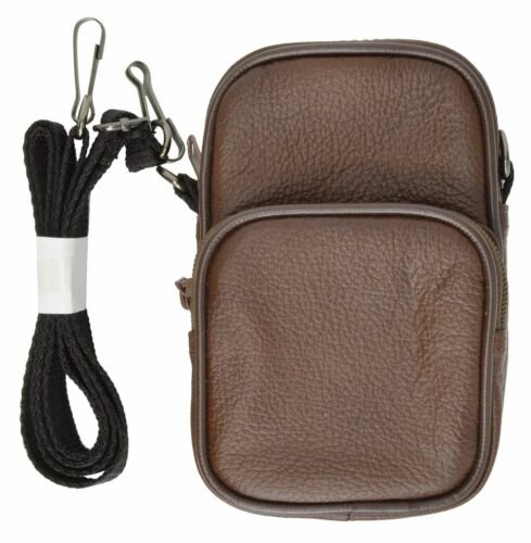 100% Leather Camera Pouch with Strap with Extra Zipper Compa
