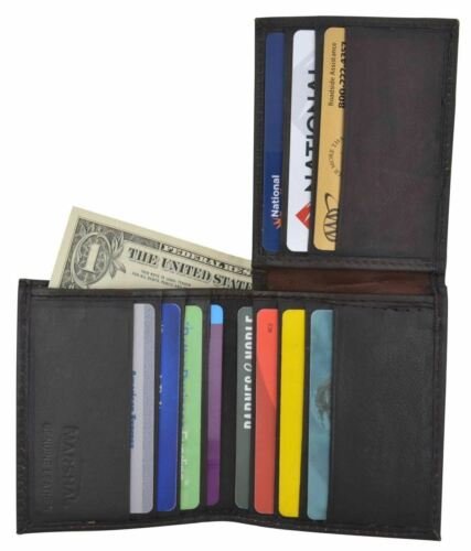 Genuine Lambskin Soft Leather Bifold Credit Card Holder L Shape Wallet Mens - Picture 10 of 10