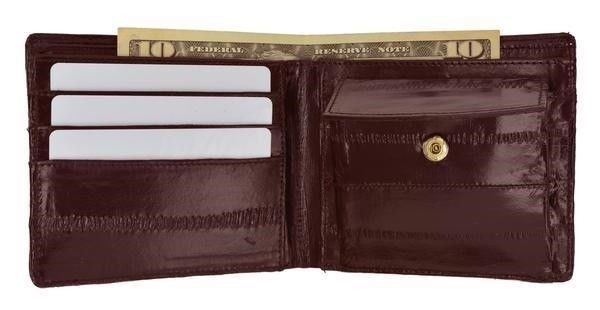 Eel Skin Soft Leather Bifold Credit Card Wallet with Coin Pouch - Picture 12 of 16