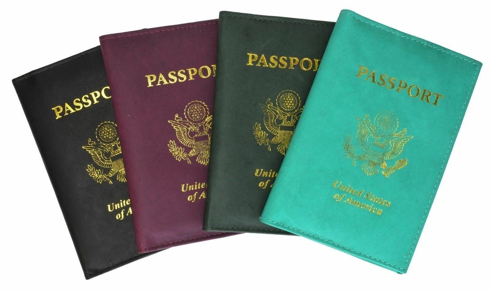 United States Passport Holder Golden Print Emblem Genuine Leather
