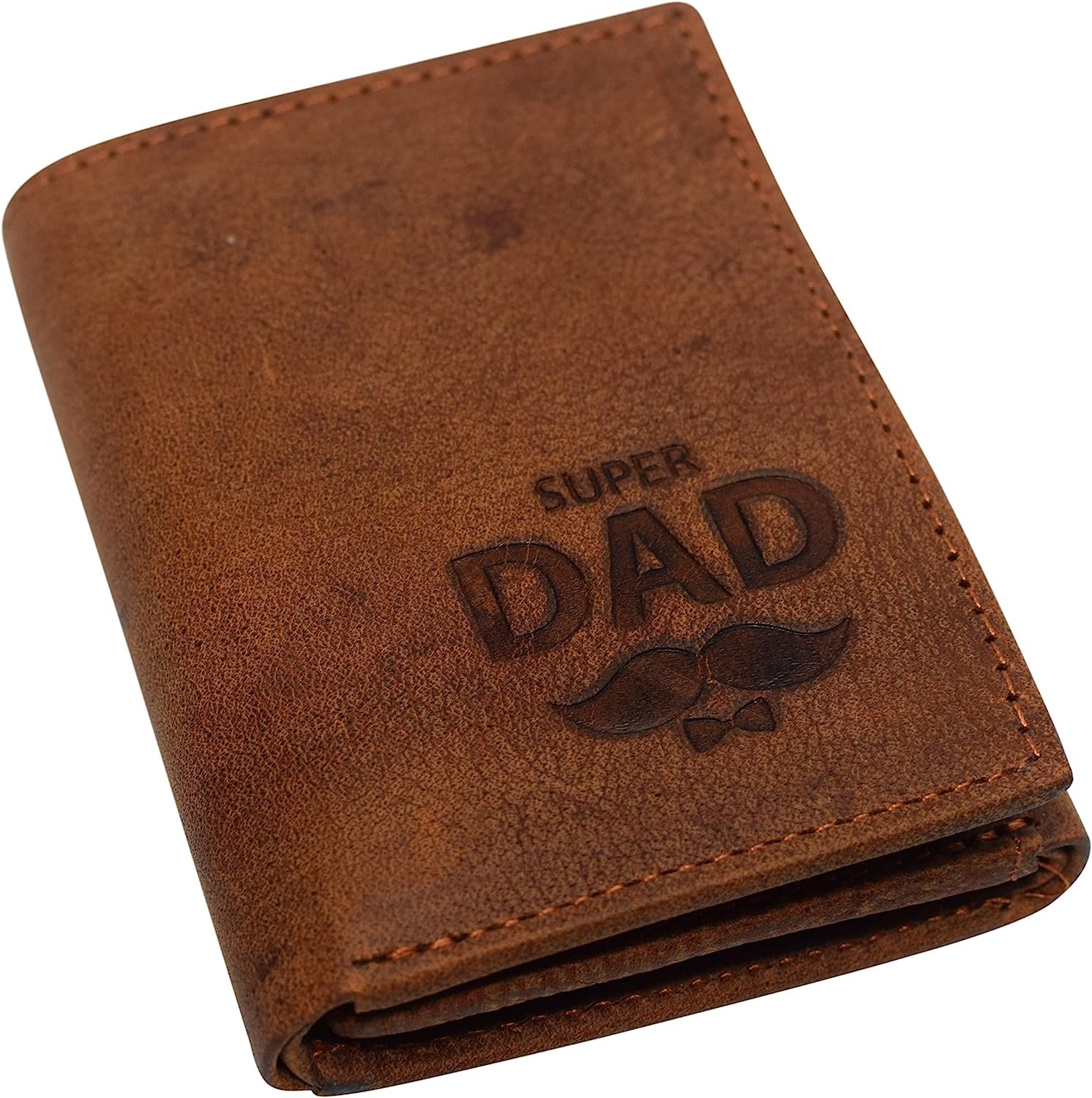 Swiss Marshall Super Dad Real Leather Men's RFID Blocking Trifold Wallet with Outside ID Window Gift